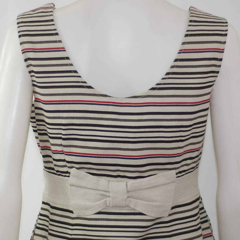 NWT Tan & Black Red Navy Stripes Bow Dress Sz S